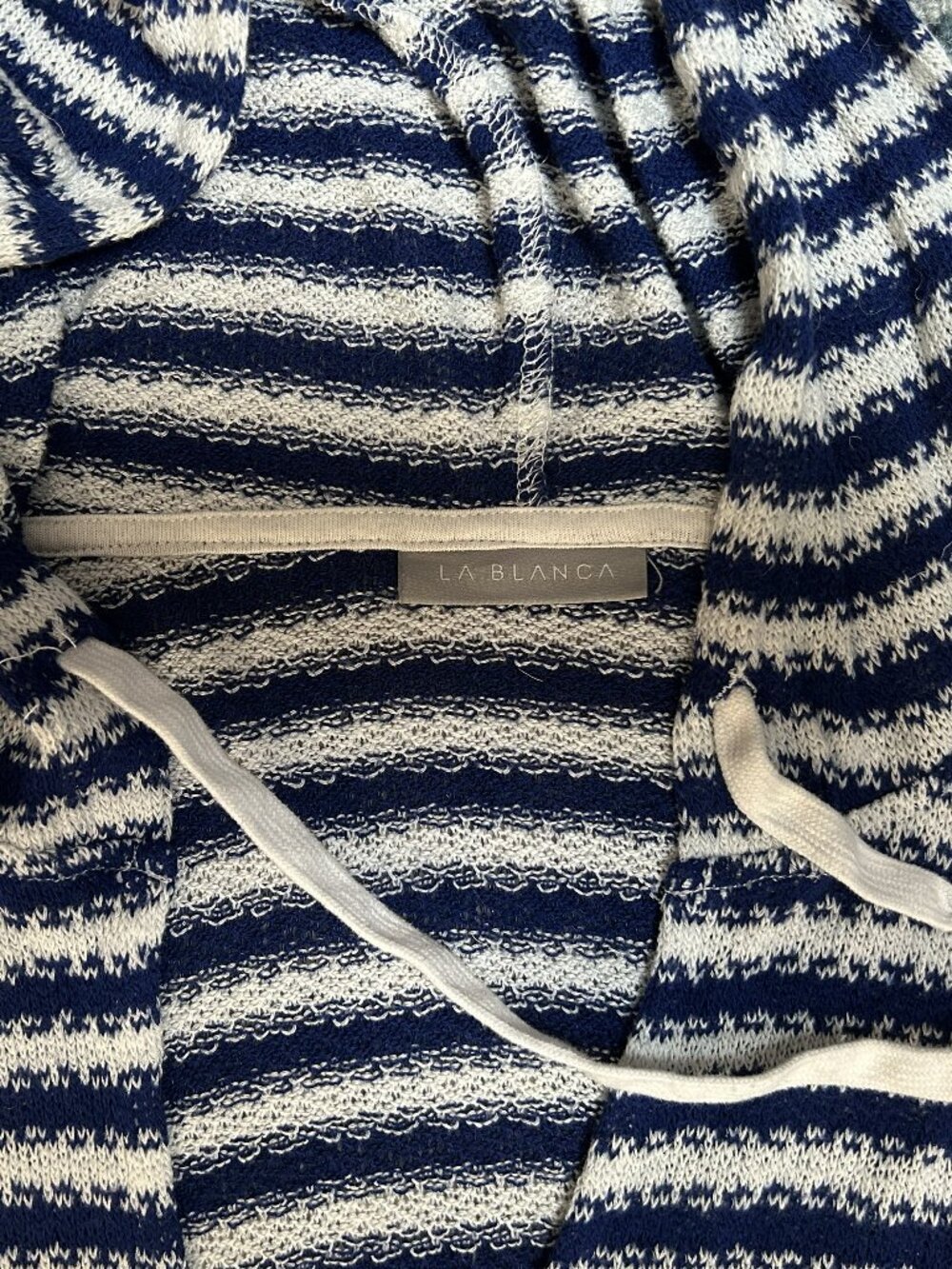 La Blanca Blue White Stripe Swimsuit Coverup Slouchy Hoodie V-Neck Pullover XL B